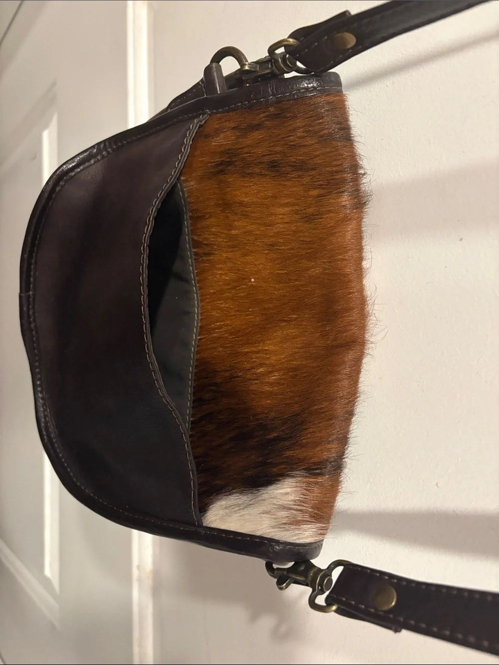 Cowhide and leather Saddle Bag crossbody